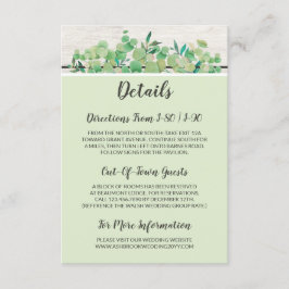 Angaben zu rustikalem Holz und Eukalyptus-Blättern Begleitkarte