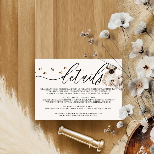 Angaben zum Hochzeitsleid von Mops RSVP Karte (Von Creator hochgeladen)