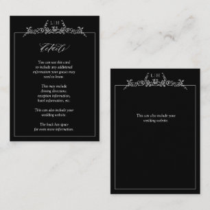 Angaben zum Hochzeitsstich der Schwarz-weißen Mono Begleitkarte