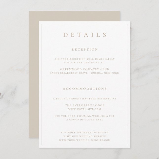 Angaben zum Hochzeitstich für Botanisches Wappen Begleitkarte (Vorne/Hinten)