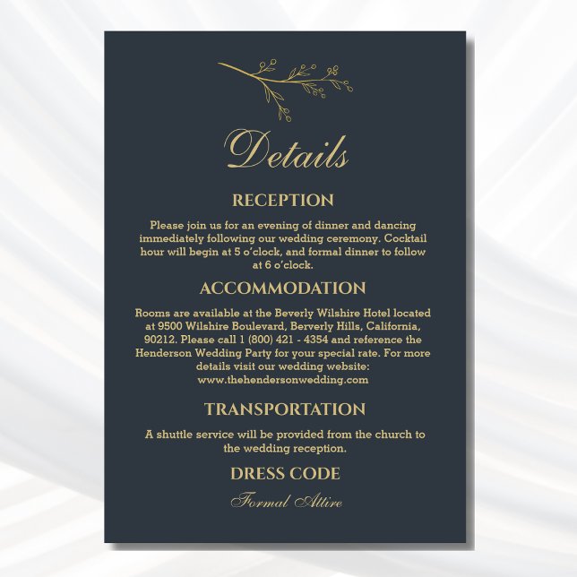 Angaben zur Botanischen Minimalistischen Hochzeit Begleitkarte (Von Creator hochgeladen)