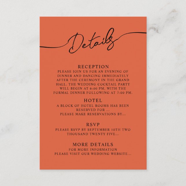 Angaben zur Eintrittskarte für Boho Wedding. Begleitkarte (Vorderseite)