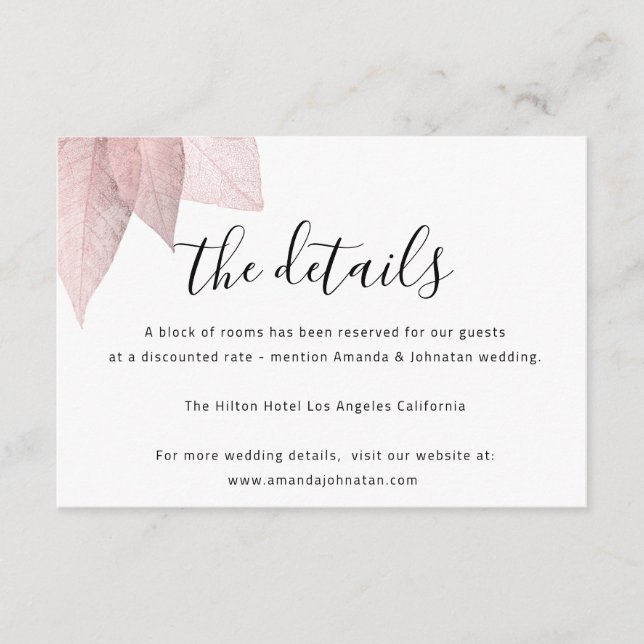 Angaben zur Eintrittskarte zum Hochzeitsstich weiß Begleitkarte (Vorderseite)