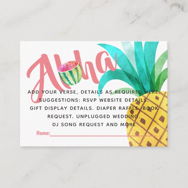 Angaben zur Fruchttropendusche Beilage - Aufnahme Begleitkarte (Vorderseite)