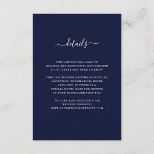 Angaben zur Hochzeit   Elegant Dark Blue und White Begleitkarte