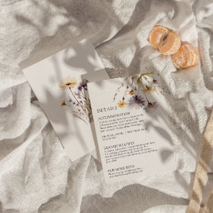 Angaben zur Hochzeit mit Lila Blumenmotiv Begleitkarte