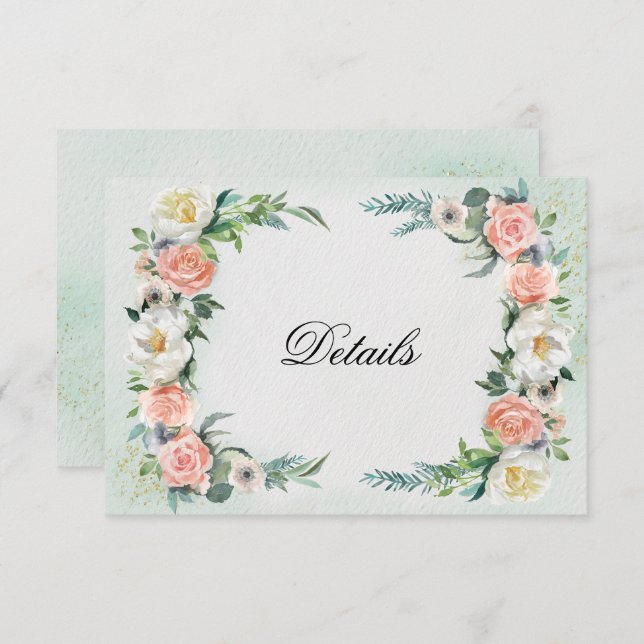 Angaben zur Hochzeit | Rose für Aquarellen RSVP Karte (Vorne/Hinten)