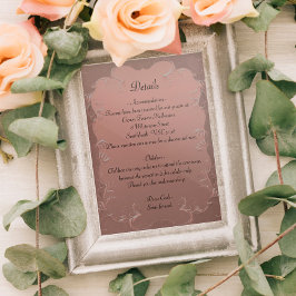Angaben zur Hochzeit von Vintagen Rose Gold Damask Begleitkarte