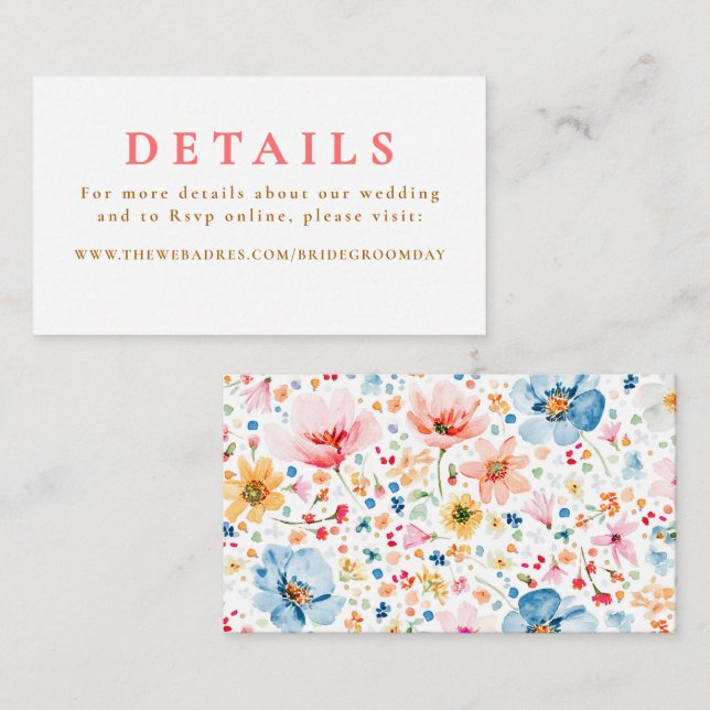 Angaben zur Hochzeit von Wildblumen Begleitkarte (Vorne/Hinten)