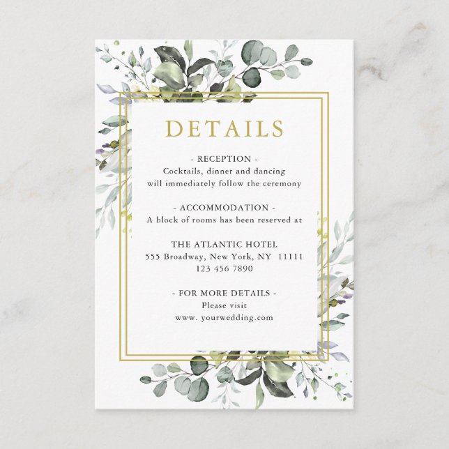 Angaben zur Hochzeitsempfehlung für Eukalyptus Begleitkarte (Vorderseite)