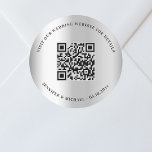 Angaben zur Hochzeitsseite QR-Code uAwg silber Runder Aufkleber<br><div class="desc">Fügen Sie Ihre URL für Ihre Hochzeitswebsite hinzu. Für Informationen,  Details,  Online-uAwg. Ein Imitat silber aussehender Hintergrund.</div>