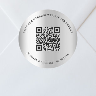 Angaben zur Hochzeitsseite QR-Code uAwg silber Runder Aufkleber