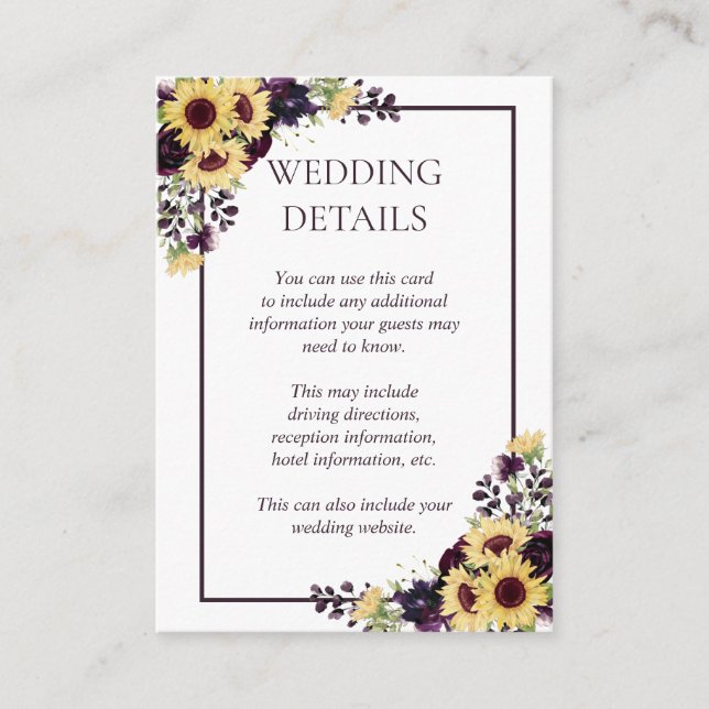 Angaben zur Lila Sonnenblume Begleitkarte (Vorderseite)