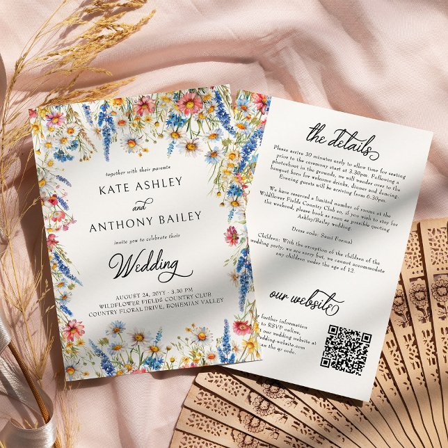 Angaben zur Wildblume von Hochzeiten und Website Einladung (Wedding Invitation with details from the Country Wildflower Wedding Collection by Darling & May)