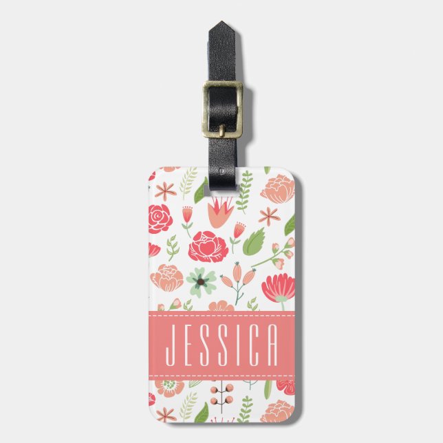 Angebaute Pastell-Blume Weißer Hintergrund Gepäckanhänger (Vorderseite vertikal)