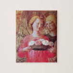 ANGEBOT MIT ROSE PUZZLE<br><div class="desc">Italienisches Meisterwerk aus dem späten Mittelalter von Fra Beato Angelico - Detail der Perugia Triptych 1437 .Italy Tempera und Goldfolie., Zwei Engel mit Goldflügel,  die einen Korb mit Rose tragen, </div>