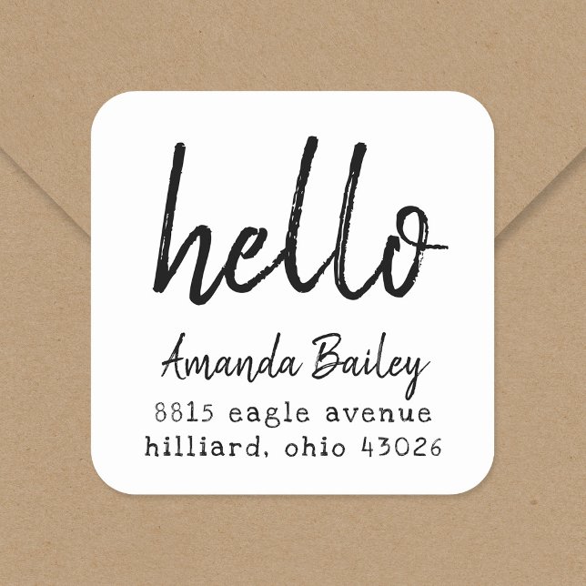 Angefangenes Hello Return Address Label Quadratischer Aufkleber (Von Creator hochgeladen)