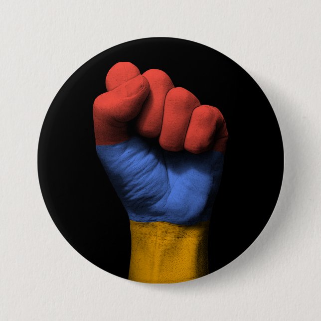 Angehobene geballte Faust mit armenischer Flagge Button (Vorderseite)