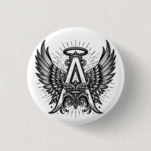 Angel Alphabet A Initial Latter Wings Halo Button