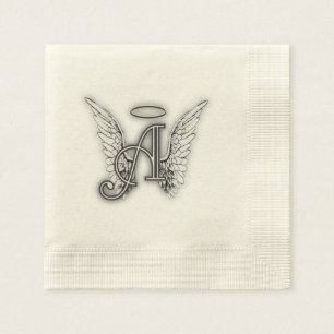 Angel Alphabet A Initial Latter Wings Halo Serviette