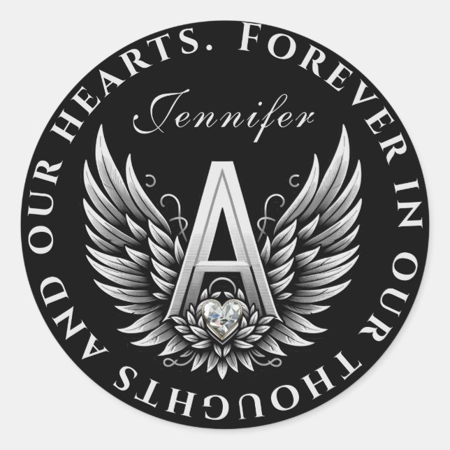 Angel Alphabet einen ersten Buchstaben mit Namen Runder Aufkleber (Vorderseite)