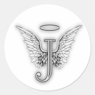 Angel Alphabet Initial J Wings Halo Classic Runder Aufkleber
