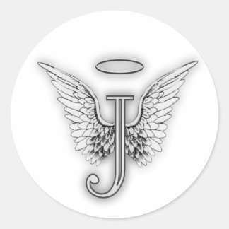 Angel Alphabet Initial J Wings Halo Classic Runder Aufkleber