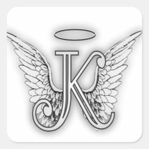 Angel Alphabet K Initial Letter Wings Halo Quadratischer Aufkleber