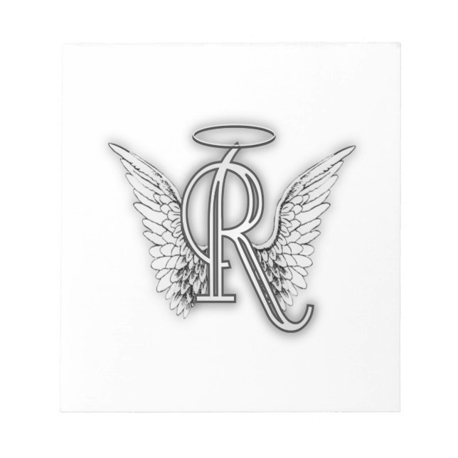 Angel Alphabet R Initial Letter Wings Halo Notizblock (Vorderseite)