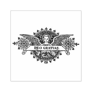 Angel Art mit Deo Gratias Banner Gummistempel