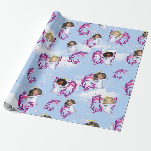 Angel Baby Girls fliegen unter Wolken Geschenkpapier (Ungerollt)