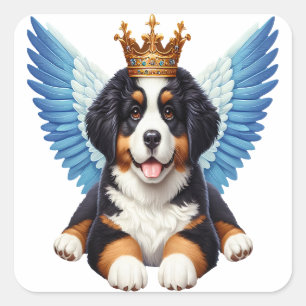 Angel Bernese Mountain Dog Lovers Berner Puppy Quadratischer Aufkleber