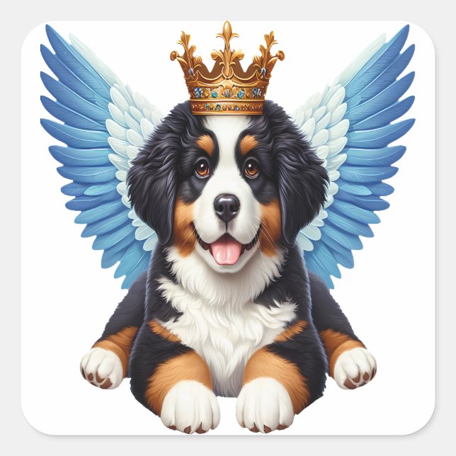 Angel Bernese Mountain Dog Lovers Berner Puppy Quadratischer Aufkleber (Vorderseite)