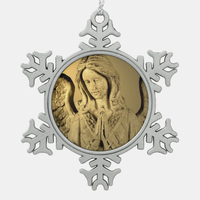 Angel beten schneeflocken Zinn-Ornament (Vorderseite)