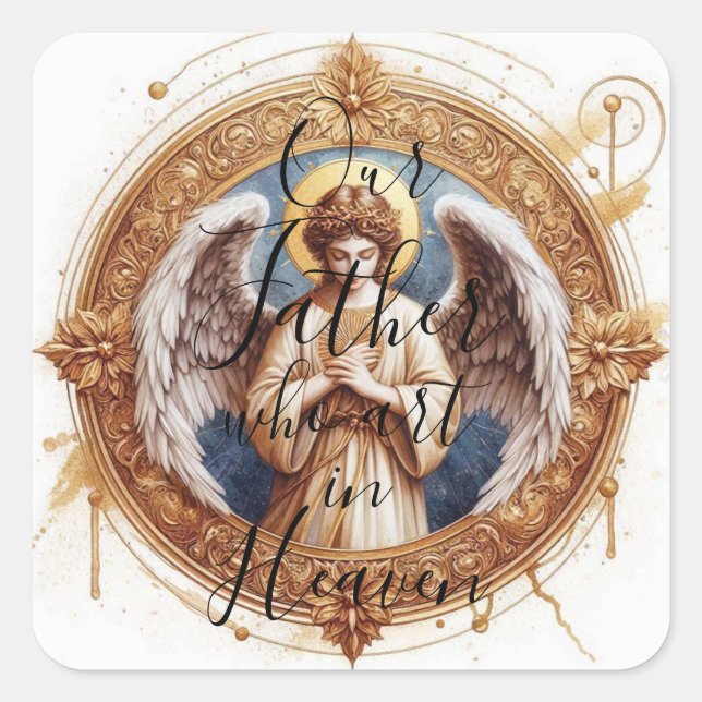 Angel beten - unser Vater Quadratischer Aufkleber (Vorderseite)