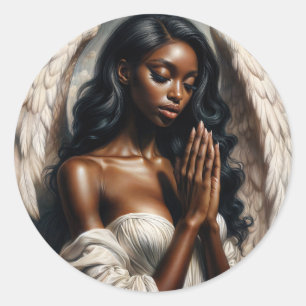 Angel Black Woman Praying Painting Runder Aufkleber