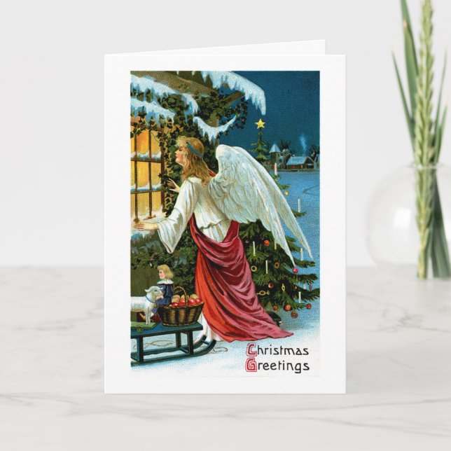 Angel Blick in das Fenster Feiertagskarte (Vorderseite)