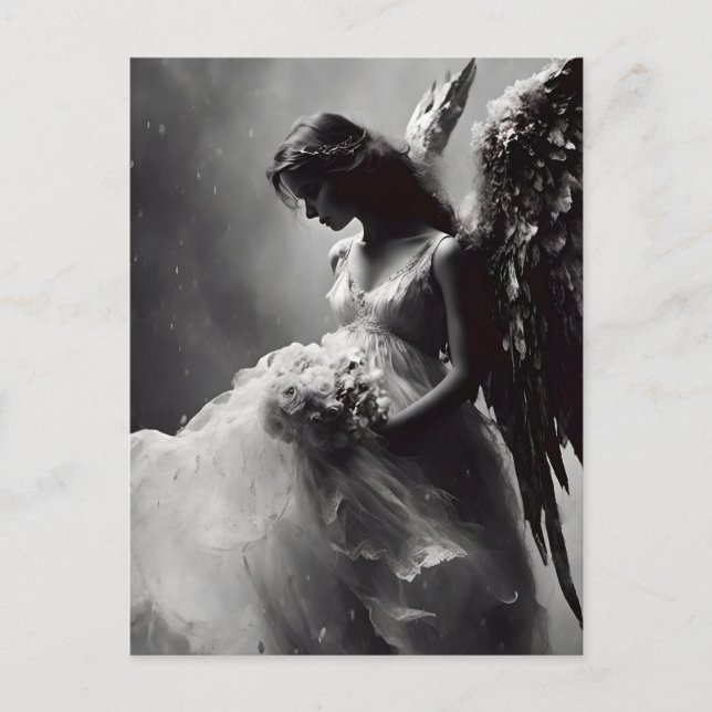 Angel Bride Black and White Postkarte (Vorderseite)