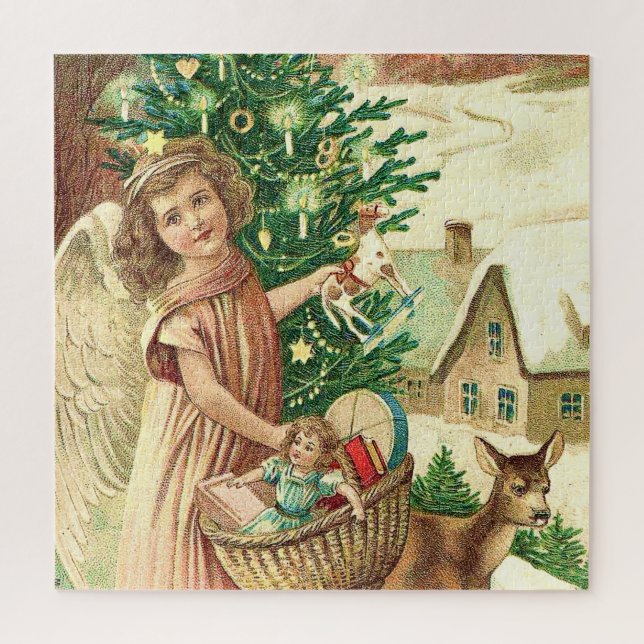 Angel bringen Weihnachtsgeschenke und Geschenke Puzzle (Vertikal)