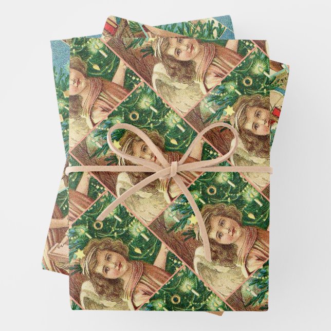 Angel bringing Christmas gifts and presents Geschenkpapier Set (Beispiel)