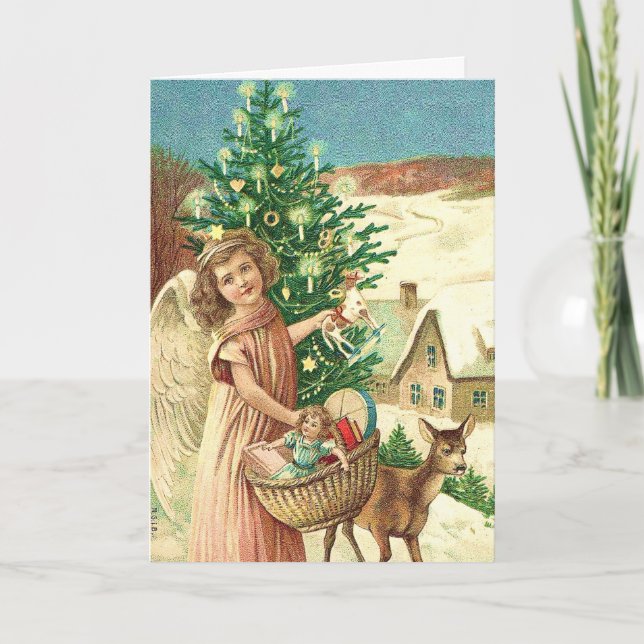 Angel bringing Christmas gifts and presents Karte (Vorderseite)