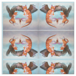 Angel Cat and Mouse Game Fabric Mirror Design Stoff