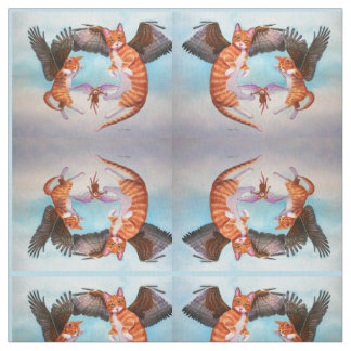 Angel Cat and Mouse Game Fabric Mirror Design Stoff