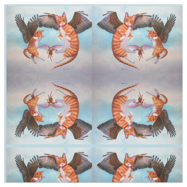 Angel Cat and Mouse Game Fabric Mirror Design Stoff (Muster)