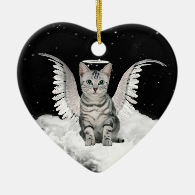 Angel Cat Gray Tabby Pet Memorial Keramikornament (Vorne)