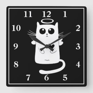 Angel Cat Quadratische Wanduhr
