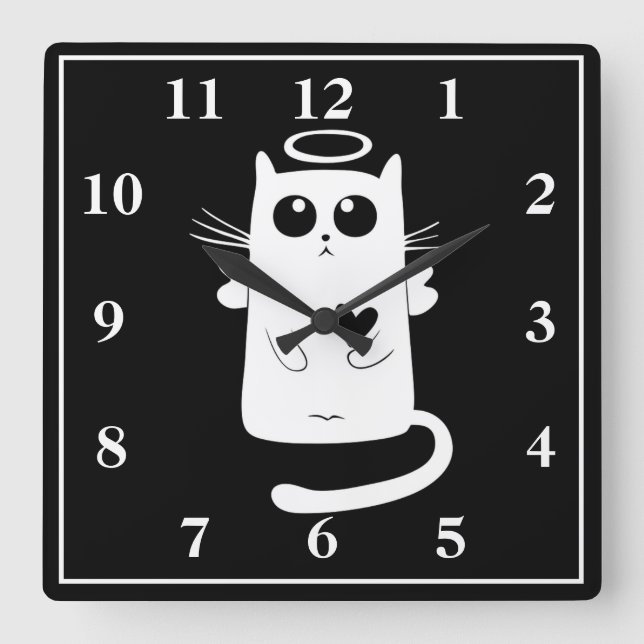 Angel Cat Quadratische Wanduhr (Vorderseite)