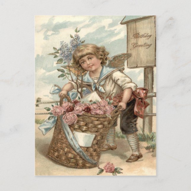 Angel Cherub Basket von Rose Birdhouse Postkarte (Vorderseite)