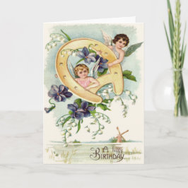 Angel Cherub Horseshoe Vergessen-Me-not Karte
