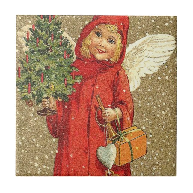 Angel Cherub Weihnachtsbaumschnee Fliese (Vorderseite)